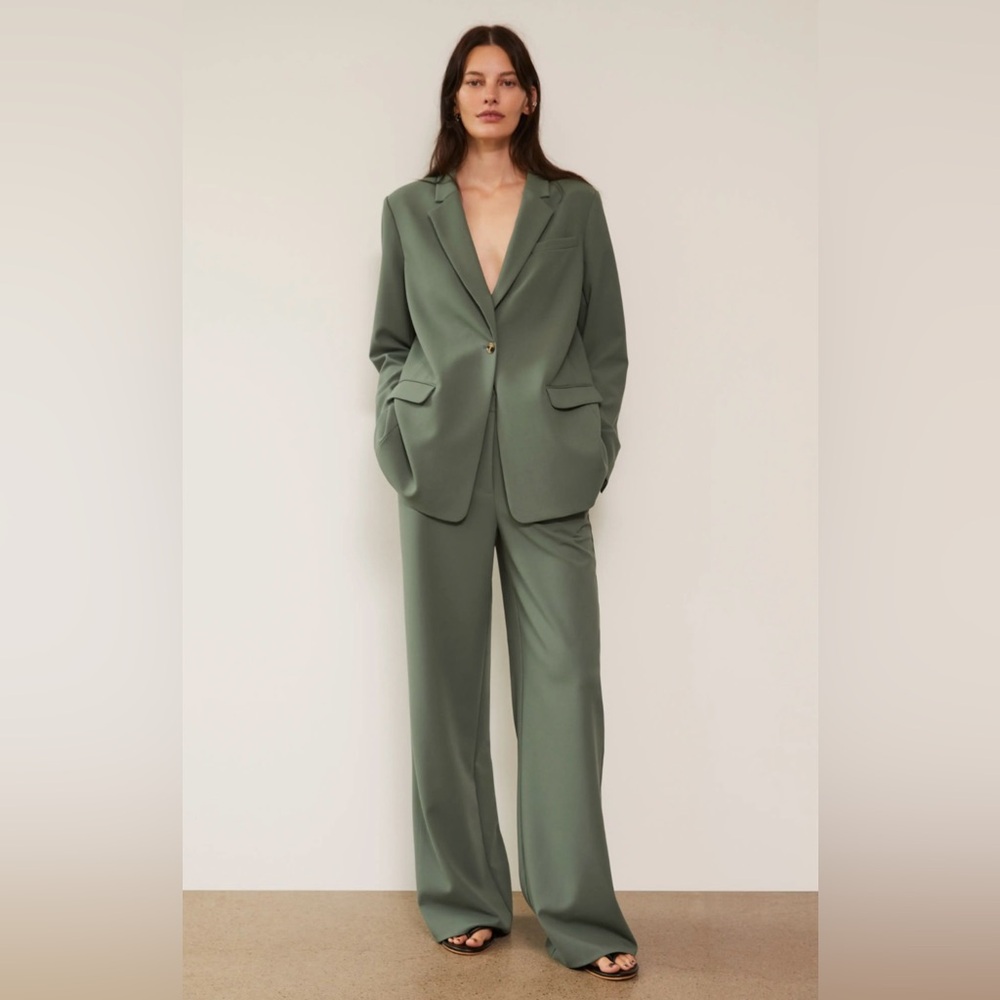NORDSTROM
Flat Front Wide Leg Knit Pants in Green Duck
